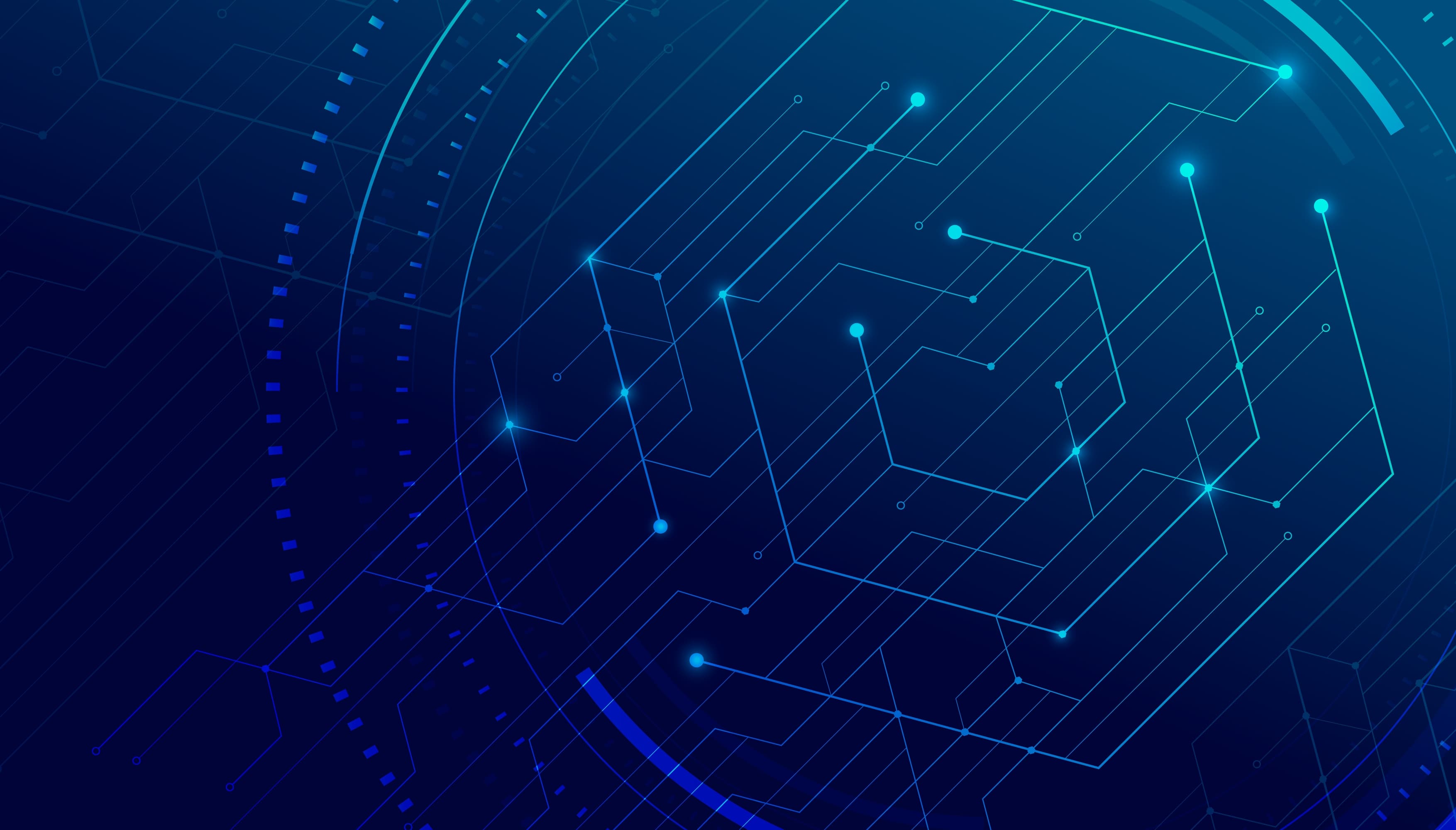 Digital network background with glowing blue lines, dots, and abstract circuit patterns.